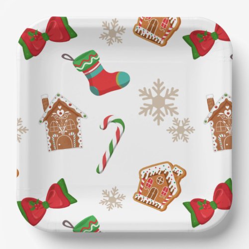 Snowflakes Candy Cane Christmas Pattern Paper Plates