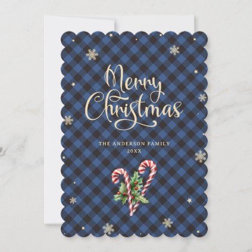 Snowflakes Candy Cane Holly Berries Christmas Holiday Card