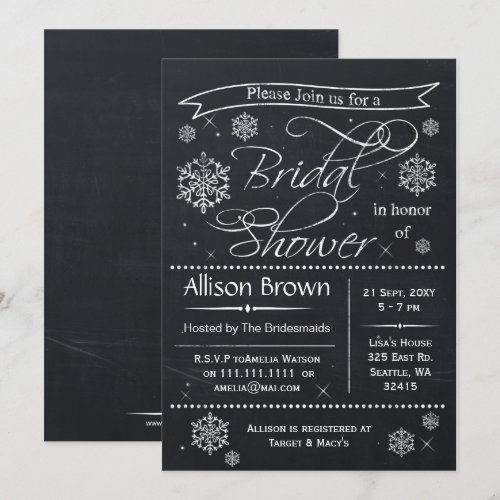snowflakes Chalkboard Bridal shower Invitations