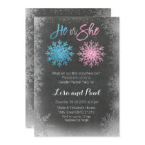 Snowflakes chalkboard gender reveal invitation