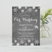Snowflakes chalkboard winter rustic wedding invitation (Standing Front)