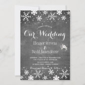 Snowflakes chalkboard winter rustic wedding invitation (Front)