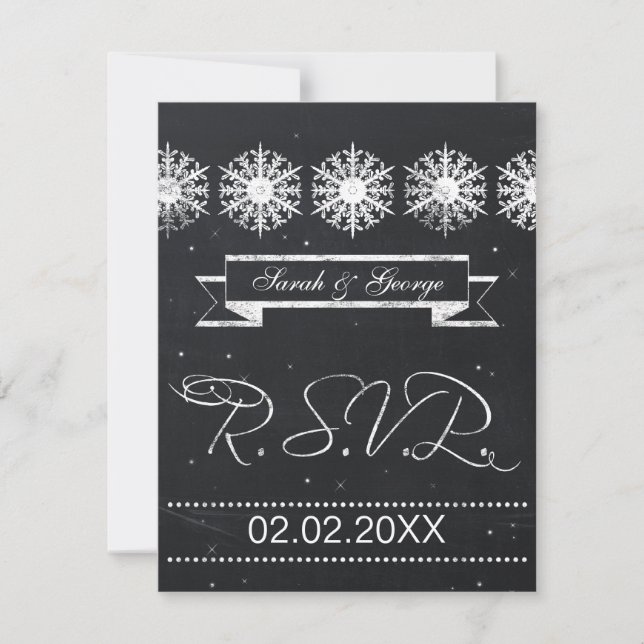 snowflakes chalkboard winter wedding RSVP (Front)