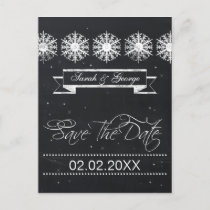 snowflakes chalkboard winter wedding save the date announcement postcard