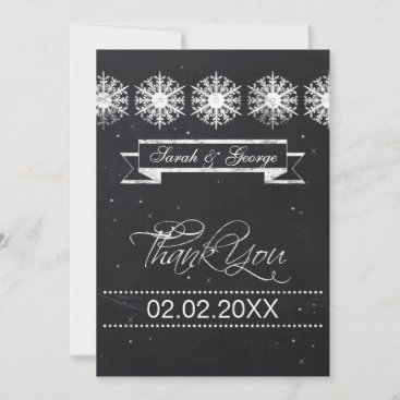 snowflakes chalkboard winter wedding Thank You Invitation