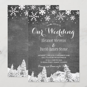 Snowflakes chalkboard winter woodland wedding invitation