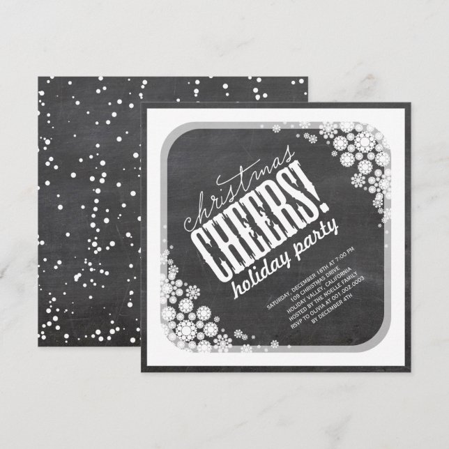 Snowflakes Cheers Chalkboard Holiday Party Invite (Front/Back)