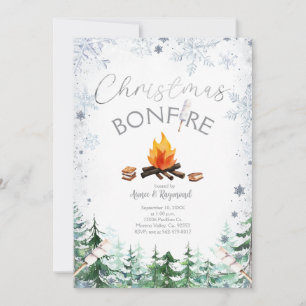 Snowflakes Christmas Bonfire Invitation