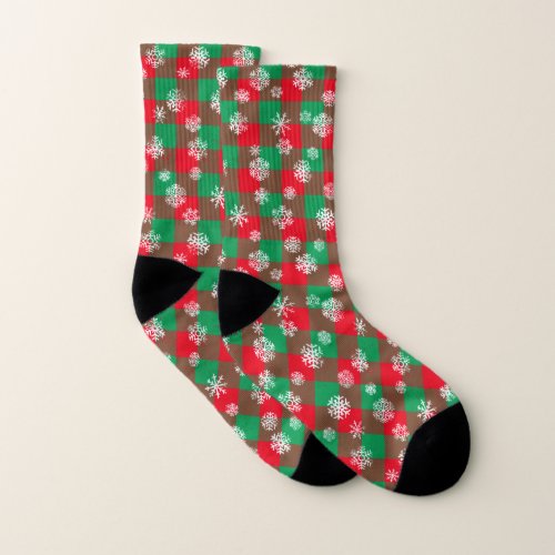 Snowflakes Christmas Buffalo Plaid Socks