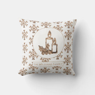 Snowflakes Christmas Candle Elegant White and Gold Throw Pillow