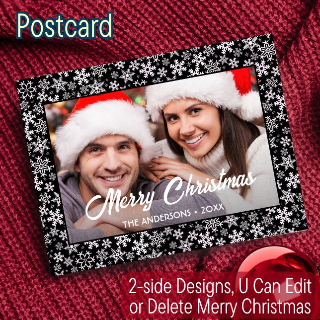 Snowflakes Christmas Custom Photo Script Modern Holiday Postcard (Creator Uploaded)