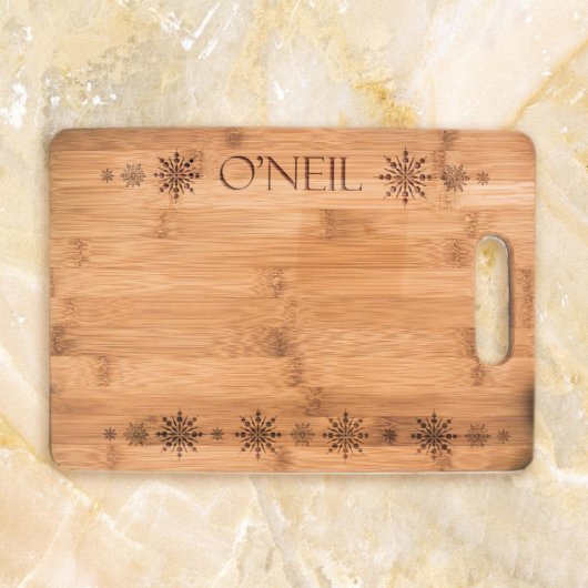 Snowflakes Christmas Cutting Board with Last Name (Top)