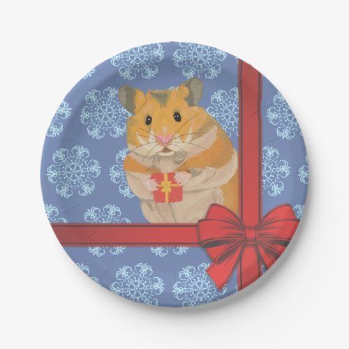 Snowflakes Christmas Hamster Paper Plates