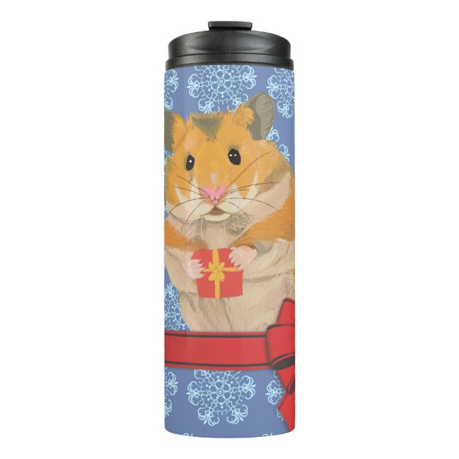 Snowflakes Christmas Hamster Thermal Tumbler (Front)