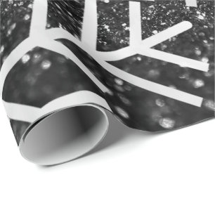 Snowflakes Christmas Holiday Black White Glitter Wrapping Paper