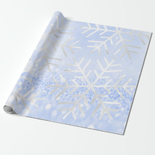 Snowflakes Christmas Holiday Blue Pastel Glitter Wrapping Paper