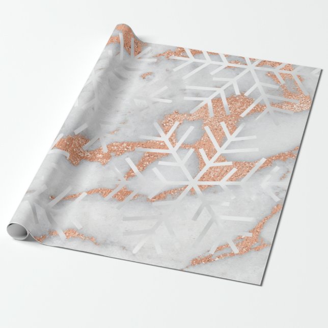Snowflakes Christmas Holiday Copper Marble Gray Wrapping Paper (Unrolled)