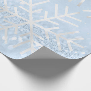 Snowflakes Christmas Holiday Gray Blue Glitter Wrapping Paper