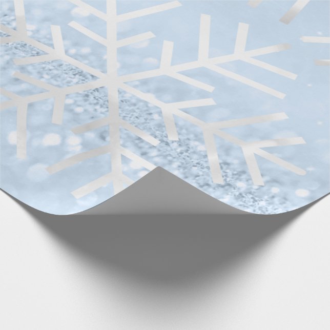 Snowflakes Christmas Holiday Gray Blue Glitter Wrapping Paper (Corner)