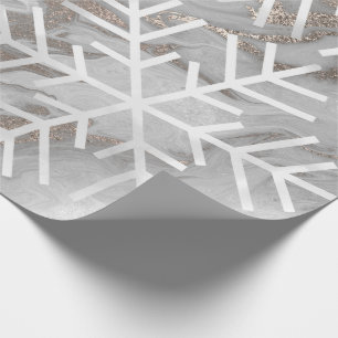 Snowflakes Christmas Holiday Marble Gray Ivory Wrapping Paper