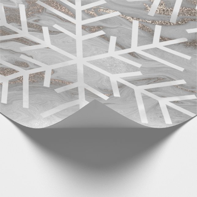 Snowflakes Christmas Holiday Marble Gray Ivory Wrapping Paper (Corner)