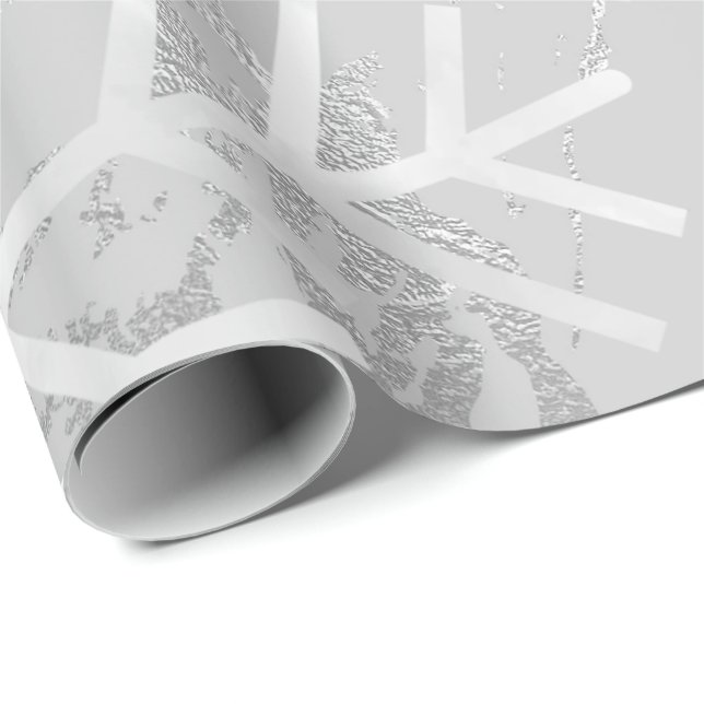 Snowflakes Christmas Holiday Marble Gray Silver Wrapping Paper (Roll Corner)