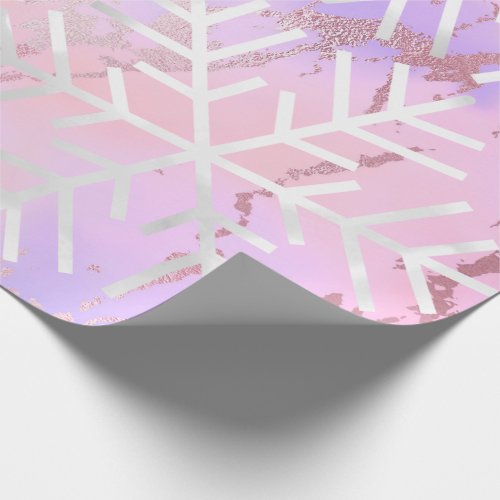 Snowflakes Christmas Holiday Marble Pink Blue Peac Wrapping Paper