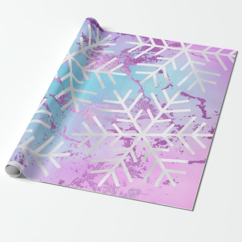 Snowflakes Christmas Holiday Marble Purple Blue Wrapping Paper