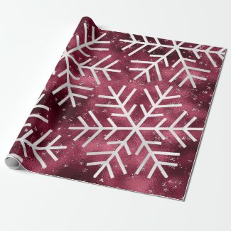 Snowflakes Christmas Holiday Merry Burgund Glitter Wrapping Paper