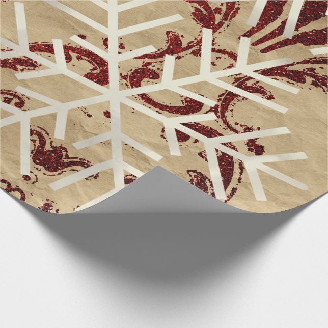 Snowflakes Christmas Holiday Merry Red Kraft Wrapping Paper (Corner)