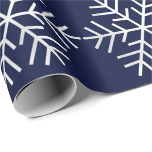 Snowflakes Christmas Holiday Navy White Gray Merry Wrapping Paper