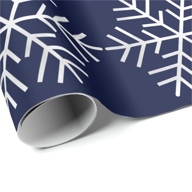 Snowflakes Christmas Holiday Navy White Gray Merry Wrapping Paper (Roll Corner)
