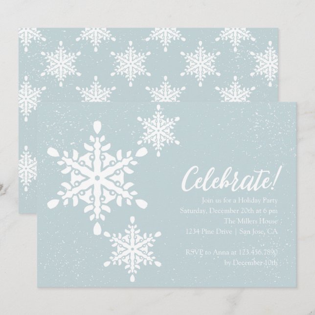 Snowflakes Christmas  Holiday Party Invitation (Front/Back)