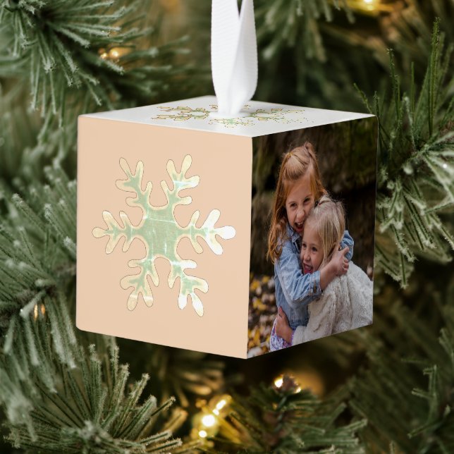 Snowflakes Christmas Holiday Photo Cube Ornament (Tree)