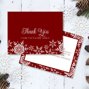 Snowflakes Christmas or Winter Red Thank You Card