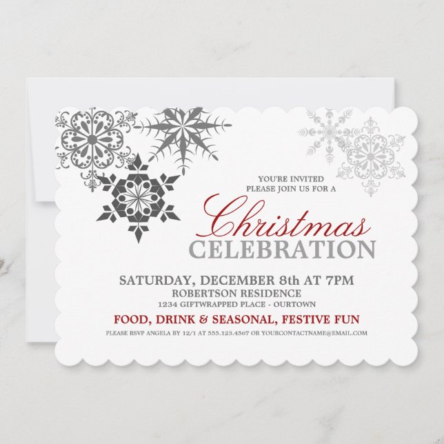 Snowflakes Christmas Party Invitation (Front)
