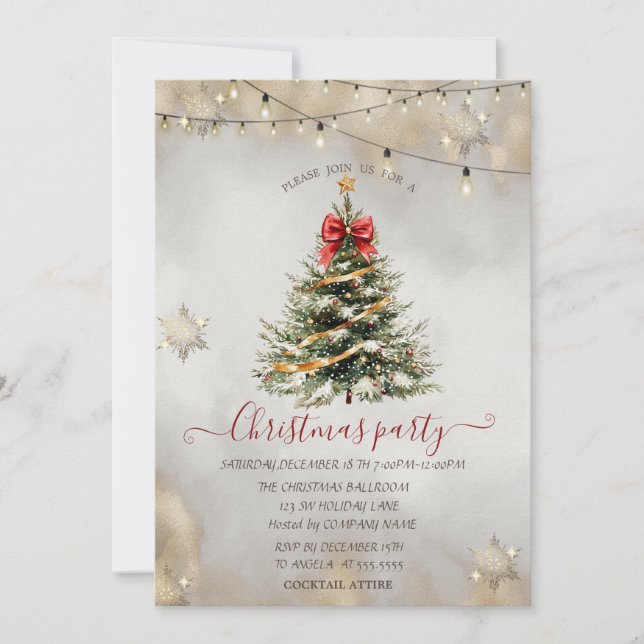 Snowflakes,Christmas Pine Tree Lights Company  Invitation (Front)