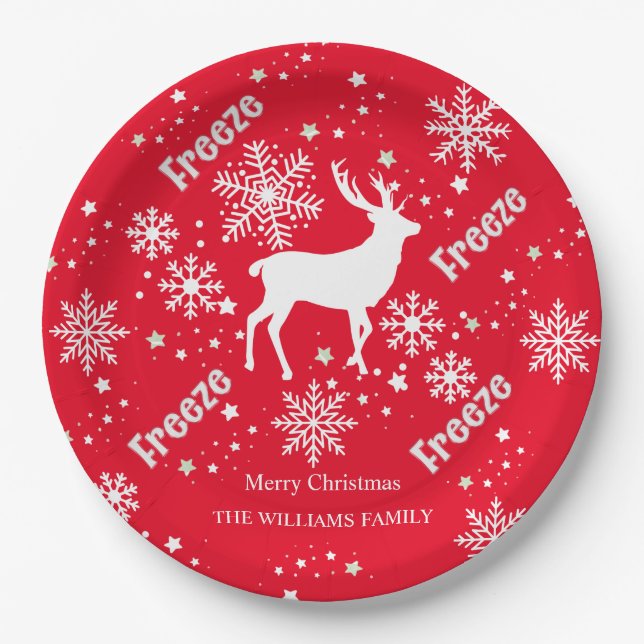 Snowflakes Christmas red Paper Plate (Front)