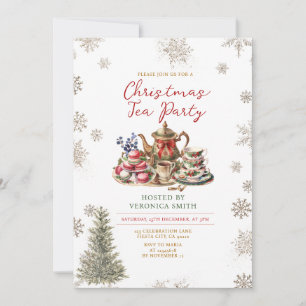 Snowflakes Christmas Tea Party Floral Holiday Invitation