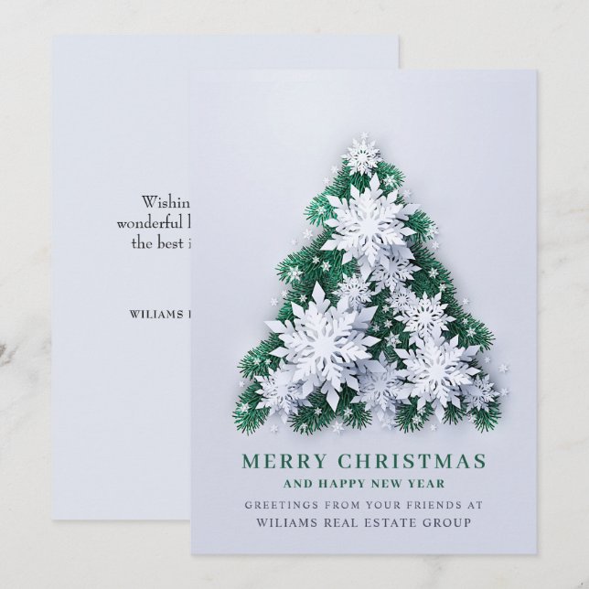 Snowflakes Christmas Tree Corporate Greeting Holiday Card (Front/Back)