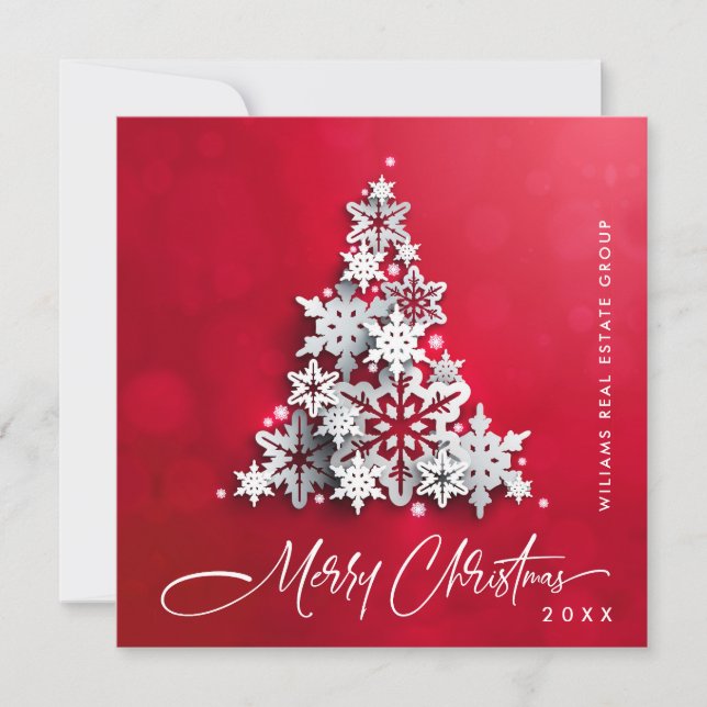 Snowflakes Christmas Tree Corporate Greeting Holiday Card (Front)