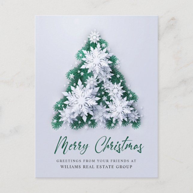 Snowflakes Christmas Tree Corporate Greeting Postcard (Front)