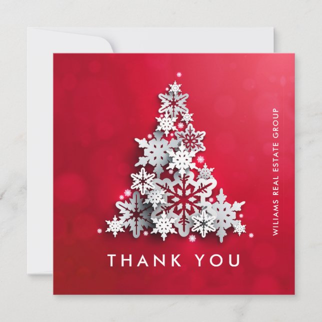 Snowflakes Christmas Tree Corporate Holiday Thank You Card (Front)