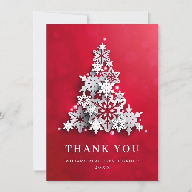 Snowflakes Christmas Tree Corporate Holiday Thank You Card (Front)