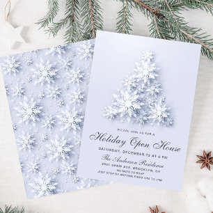 Snowflakes Christmas Tree Holiday Open House Invitation