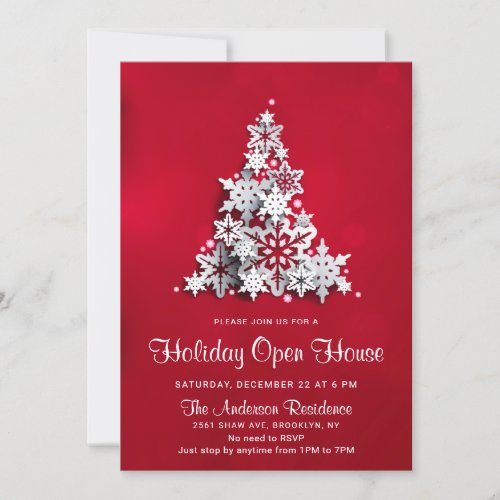 Snowflakes Christmas Tree Holiday Open House Invitation