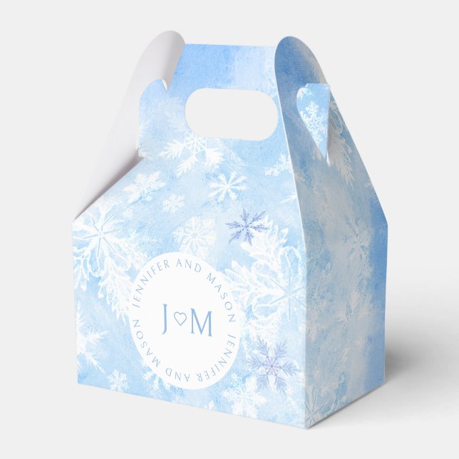 Snowflakes Christmas wedding monogram favor boxes (Front Side)