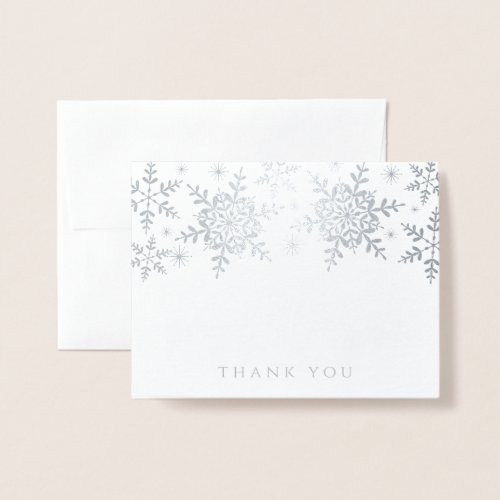 Snowflakes Christmas Winter Thank You Silver Foil Card