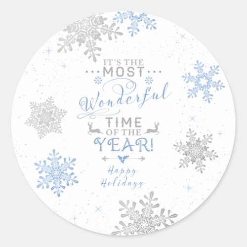 Snowflakes Christmas Xmas Blue Grey White Classic Round Sticker