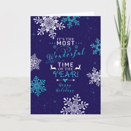 Snowflakes Christmas Xmas Navy Blue Turquoise Holiday Card